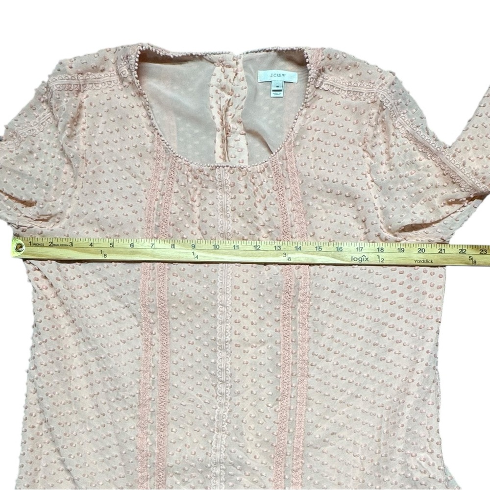 J. Crew Lace Trim Swiss Dot Silk Blouse Sz 16  Pink Sheer Lined Back Button‎ Up - Picture 8 of 12